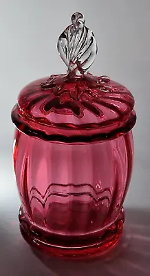 Buy ANTIQUE BARREL SHAPED CRANBERRY GLASS COVERED JAR - RED OPTIC GLASS 17cm • 36£
