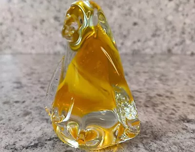 Buy Vintage Yellow Handblown Glass Penguin Figurine Swirls Bubbles In Glass • 13.23£
