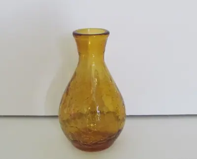 Buy Small Amber Crackle Glass Vase, Pre-Owned, Almost 5  In Height • 11.57£
