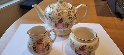 Buy Sadler Crinoline Lady Pinkie Teapot Set Sugar Basin Milk Jug Gilded • 20£