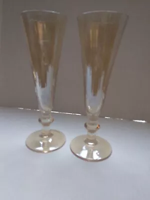 Buy Vintage Opalescent Peach Champagne Flutes, 1950’s Depression Glass, Set Of 2 • 26.18£