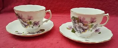 Buy Royal Vale Vintage Bone China Purple Floral Pattern 2 X Cups And Saucers (b) • 9.95£