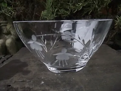 Buy Oval Crystal Cut & Etched Glass Bowl Fuchsia Flower Pattern • 12£