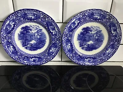 Buy Two Old Cauldon Blue And White China Dinner Plates,Unusual Pattern Exc Condition • 12£