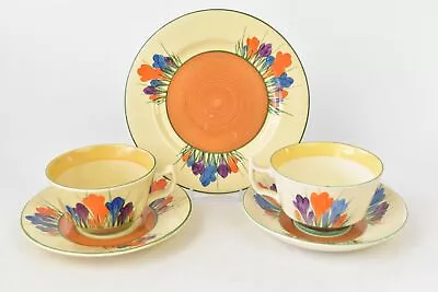 Buy Bizarre By Clarice Cliff Newport Pottery 2 Cups 2 Saucers 1 Plate Colourful • 64£