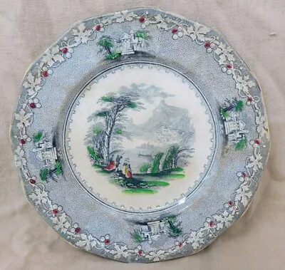 Buy C. 1851 Charles Meigh 9.25  Plate  Jenny Lind  Hand-Ptd. Blue-Gray Transferware • 23.28£