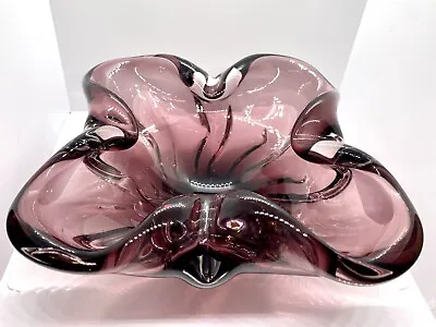 Buy Vintage Amethyst Art Glass Bowl Centerpiece Ashtray Handblown Polished Base • 34£