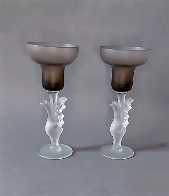 Buy Vintage Pairs Of Candle Holders, Frosted Glass, Stems Shaped As Birds. • 24£