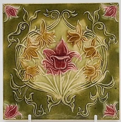 Buy Antique Majolica Fireplace Tile T A Simpson C1907 AE4 • 30£