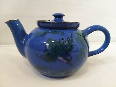 Buy Vintage Longpark? Pottery Blue Teapot With Kingfisher Torquay Pottery     B97 • 1£
