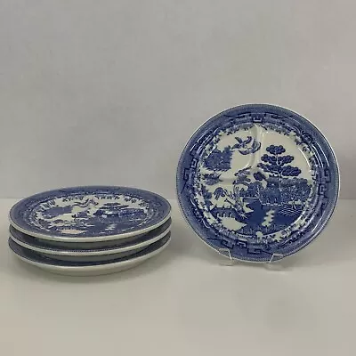 Buy Set Of 4 Vintage Moriyama Blue Willow Divided Grill Dinner Plates 9 3/4  Japan • 42.27£
