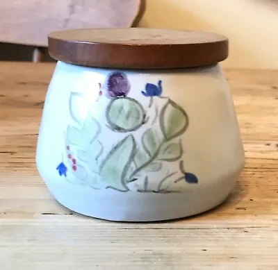 Buy Vintage Buchan Pottery Stoneware Sugar Pot And Wood Lid Thistle Harebell Pattern • 5.99£