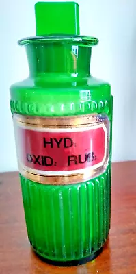 Buy Vintage Ribbed Green Glass Victorian Apothecary Chemist Bottle /original Stopper • 29.95£