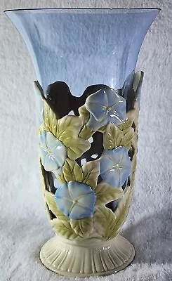 Buy Lenox Pierced Morning Glory Cream Porcelain Vase WITH Blue Glass Insert • 33.25£