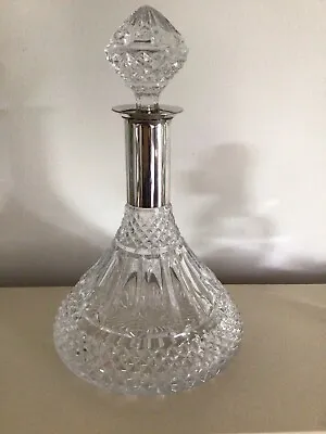 Buy ANTIQUE 1900s HEAVY CUT GLASS CRYSTAL SHIPS DECANTER 3” SILVER PLATED COLLAR … • 50£