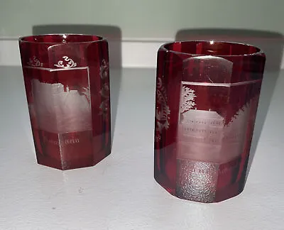 Buy Circa 1900 Bohemian Engraved Ruby Flashed Cut To Clear Glasses-x 2 -read • 20£