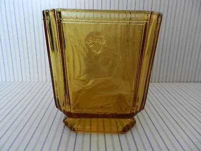 Buy Sowerby Art Deco 1930's Amber Glass, Container,   Pandoras   No Lid. • 19.99£