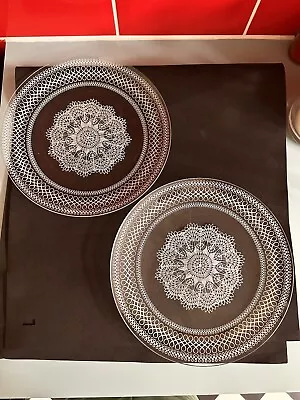 Buy Vintage Chance Glass Plates X2 Lace Design Round 25cm Approx • 8£