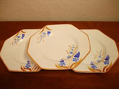 Buy Art Deco Melba Bone China 3 Octagonal Handpainted Tea / Side Plates • 13.70£