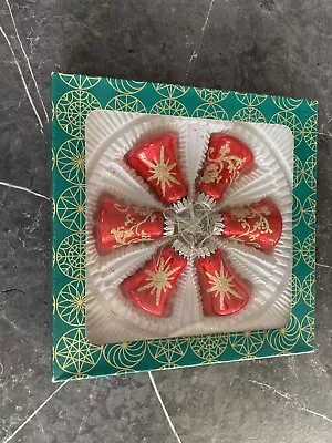 Buy Vintage West Germany Mercury Glass Christmas Ornaments Red Bells Set Of 6 Boxes • 19.99£
