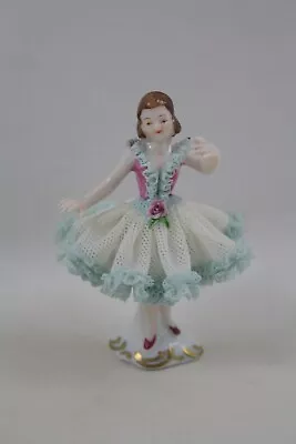 Buy Dresden Germany Mini White W Light Blue Trim Porcelain Lace Ballerina Figurine • 23.71£