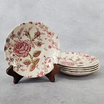 Buy Vintage Johnson Brothers Rose Chintz Pink Set Of 5 Saucer Plates Made In England • 44.28£
