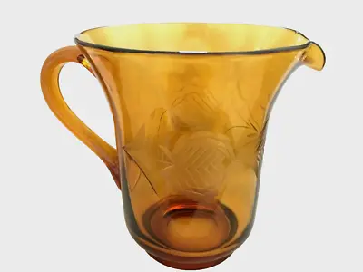 Buy Large Vintage Etched Amber Glass Jug ,  Pitcher, Carafe, Water, Juice. 1.4 L • 18£