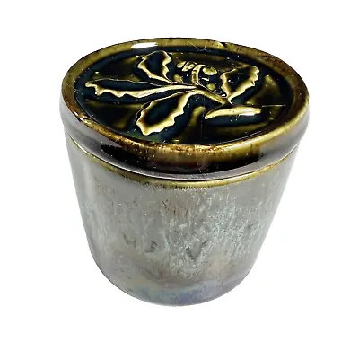 Buy Vintage Fosters Lidded Pot Cornwall Green Honeycomb Lustre Acorn Oak Leaf Motif • 12£