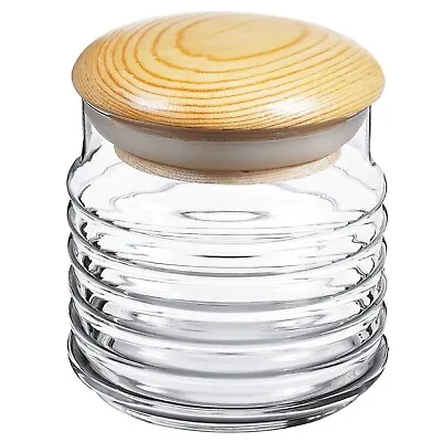 Buy Small Medium Large Glass Storage Pot Jar With Airtight Wooden Lid Food Container • 9.99£