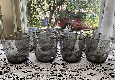 Buy Blenko Charcoal Grey Pinched Crackled Dimple 3 1/2  Tumbler Glasses (8) $50Nw • 120.55£