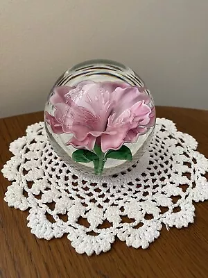 Buy Stunning Pink  Flower Art Glass Paperweight Vintage Collectable • 10£