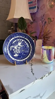 Buy Antique Mid-Century Wedgwood England Blue And White Willow 8  Plate • 23.23£