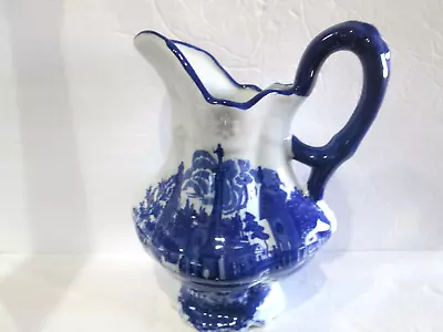 Buy Large Vintage Victoria Ware Ironstone Pitcher Flow Blue 11 1/4  Tall Village • 23.67£