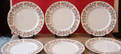 Buy 6 Duchess Fine China Dinner Plates: Pink/ Vermilion Flowers Scalloped Gold Rim • 20£