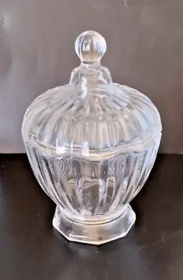 Buy Pressed/Cut Glass LIDDED Jar Pot Fluted Edges Pedestal Foot 14cm Tableware Bowl • 1.24£