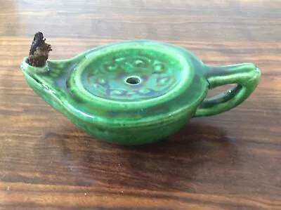 Buy Liberty's Of London Marked Antique Ceramic Roman Oil Lamp Green Glaze _ Brannam? • 65£