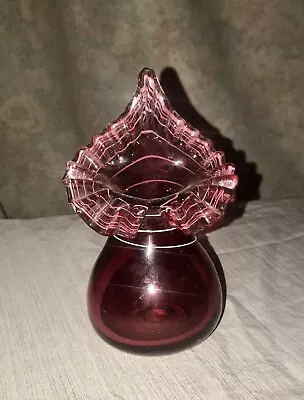 Buy Fenton Jack In The Pulpit Tulip Glass Vase - Cranberry Striped - VINTAGE • 62.59£