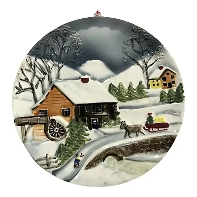 Buy Vintage Tilso 3D Christmas Plate 9” Mold Raise Handpainted Porcelain Winter Snow • 18.19£
