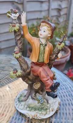 Buy Vintage Capodimonte  Ester Bassano  Porcelain Boy Figurine On Tree With Dove  • 30£
