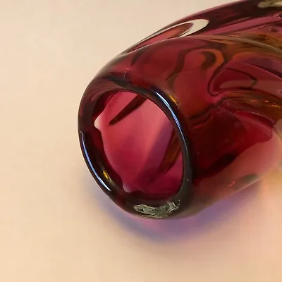 Buy Beautiful 1960s Vintage Czech Rose Pink Coloured Sculptural Art Glass Vase  • 120£