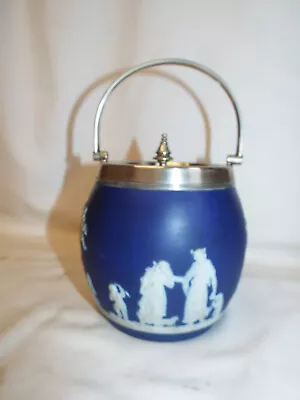 Buy Antique Victorian Wedgwood Blue Jasper Ware Biscuit Barrel. • 12.50£