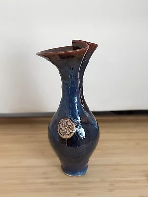 Buy Colm De Ris Irish Pottery Vase Blue Brown Drip Glaze Asymmetrical Celtic Design  • 53.13£