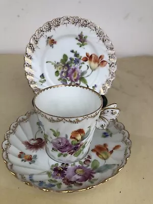 Buy Dresden Porcelain Bone China Tea Trio Cup Saucer & Tea Plate Butterfly Handle • 26£
