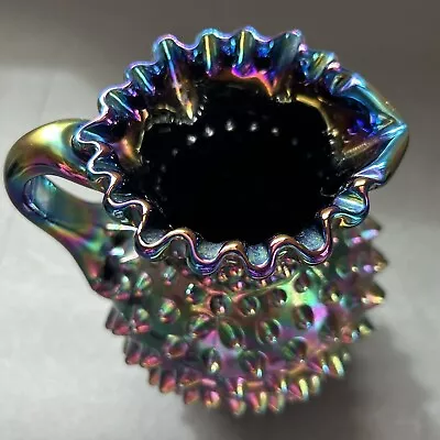 Buy Fenton Black Amethyst Iridescent Carnival Glass Hobnail Ruffled Pitcher Rare HTF • 134.12£