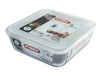Buy Pyrex Classic Square Glass Dish With Plastic Lid Microwave Safe 0.85L - White • 12.16£
