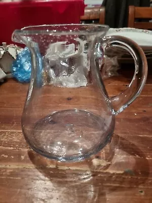 Buy VINTAGE Large French Glass Pitcher, Vintage Hand Blown Bubble Glass & Clear. VGC • 9.95£