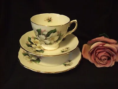 Buy Vintage Crown Royal Bone China Trio Teacup Saucer & Plate White Flowers Design • 4.99£