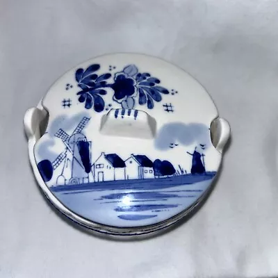 Buy Delft Dutch Hand-painted Porcelain Blue Hand Painted Butter Bowl 4” Windmill • 14£