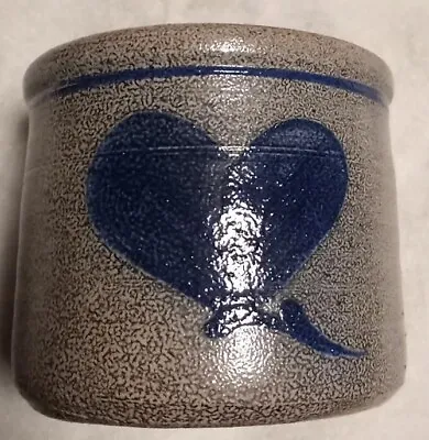 Buy Vintage Rowe Pottery Works  Stoneware Salt-Glazed Crock Blue Heart 4 ×4  • 23.70£