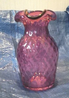 Buy Hand Blown Antique Diamond Pattern Cranberry Glass Vase 7 Inch High,, • 44£